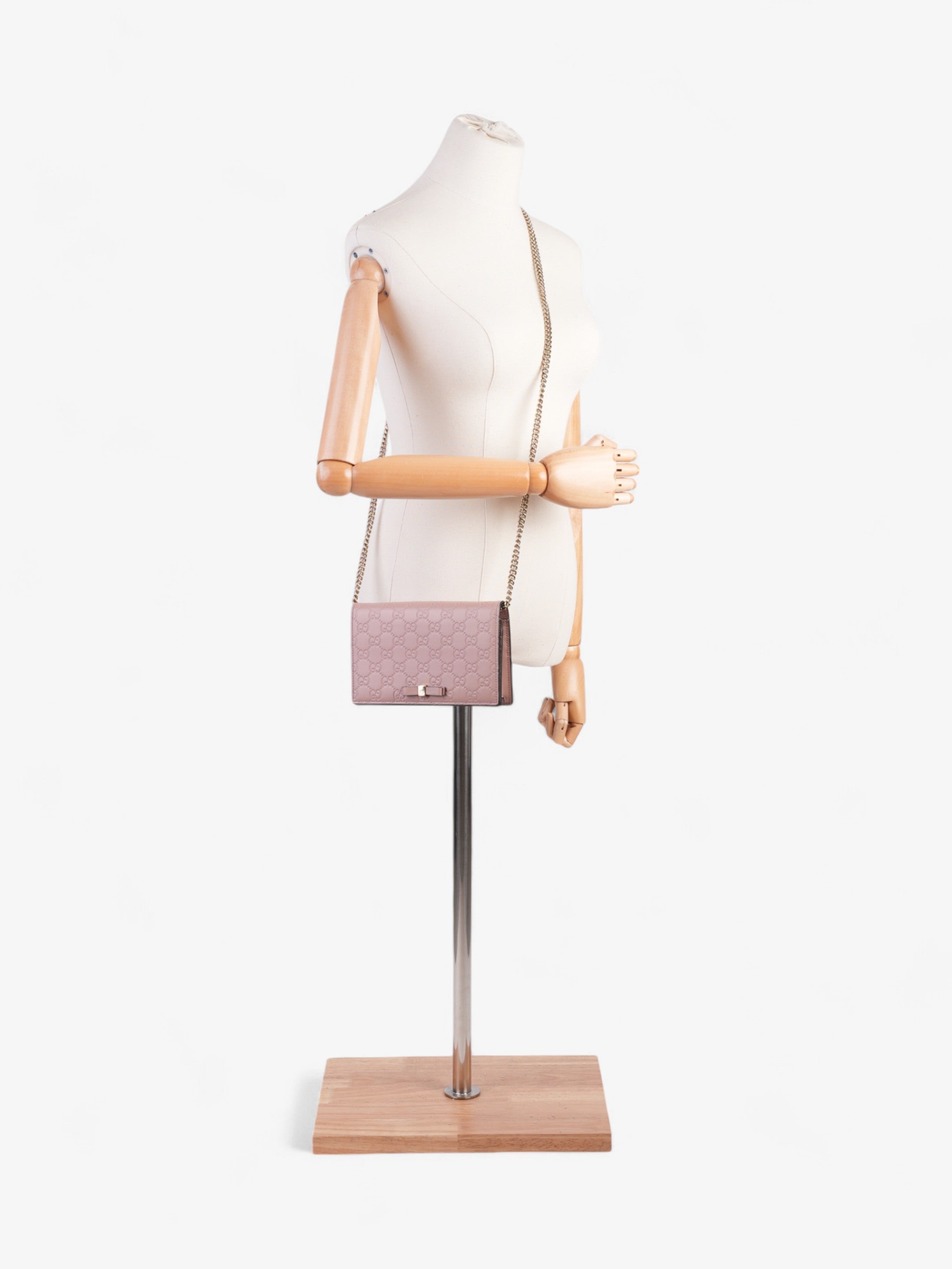 Gucci Bow Continental Chain Wallet Pink Guccissima Leather