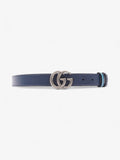 Gucci GG Marmont Thin Reversible Belt Navy / Aqua Blue Leather 95cm 38"