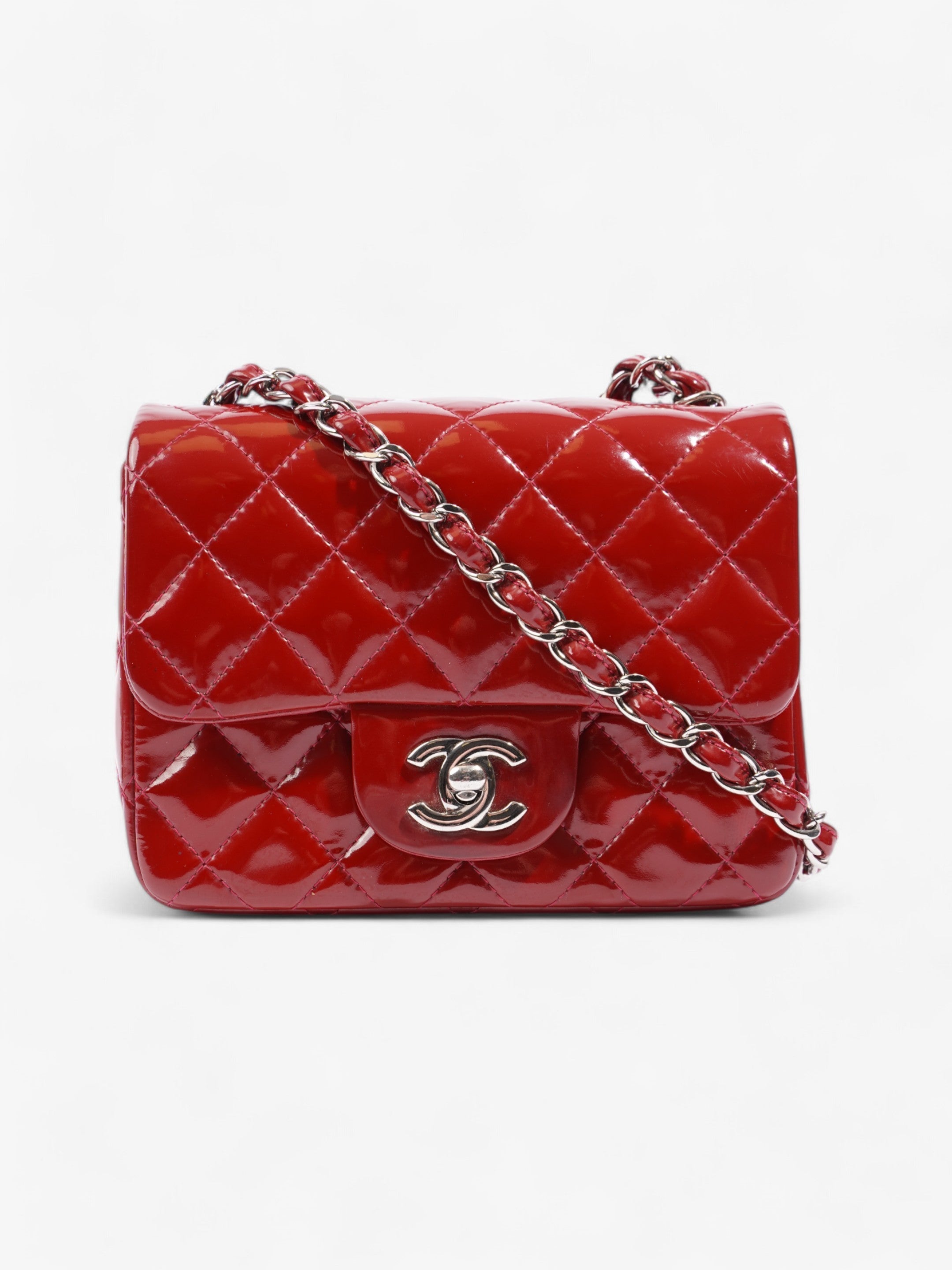 Chanel Classic Square Flap Red Patent Leather Mini