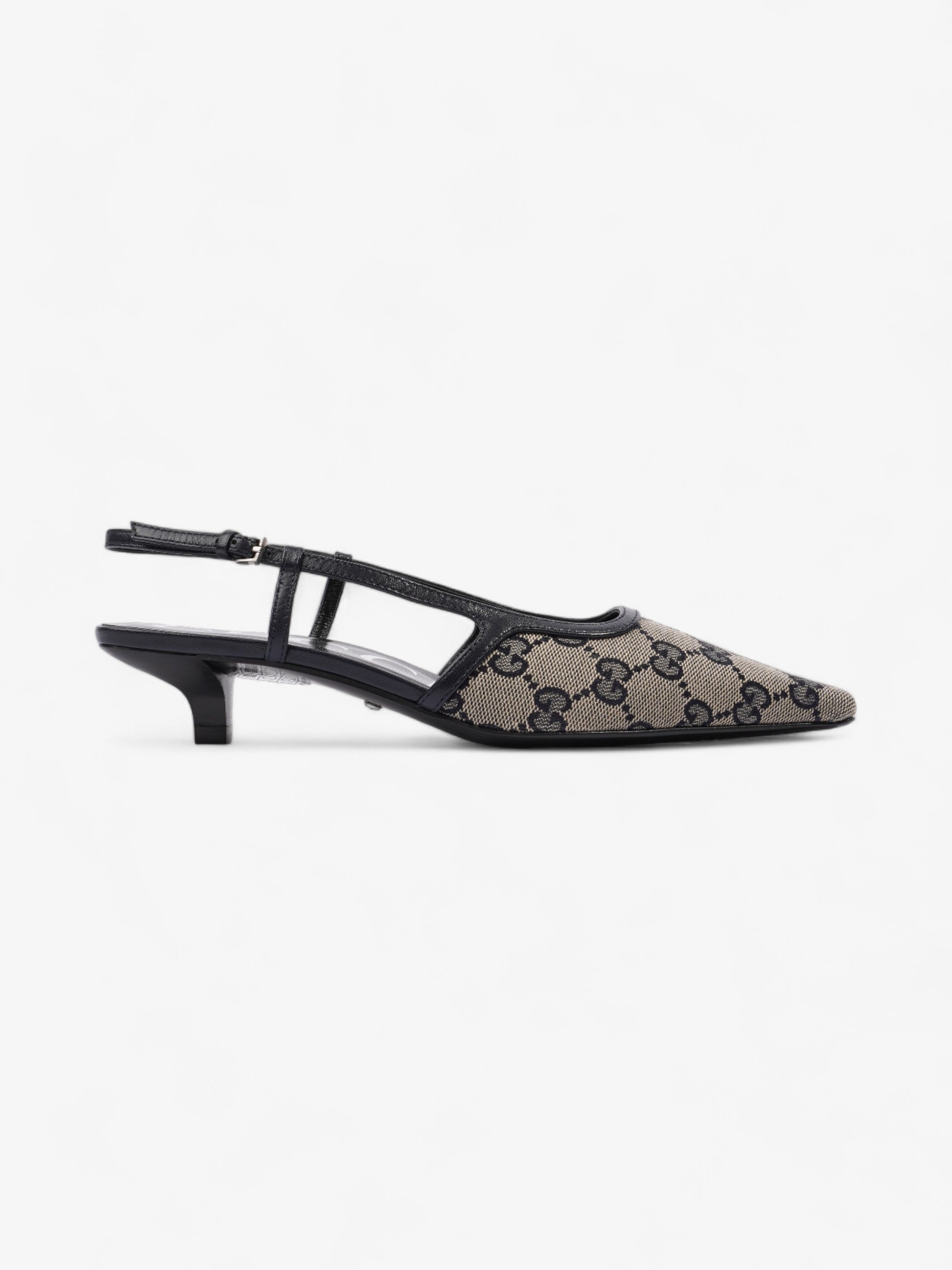 Gucci GG Slingback Pumps 35mm GG Supreme / Navy Blue Fabric EU 35 UK 2