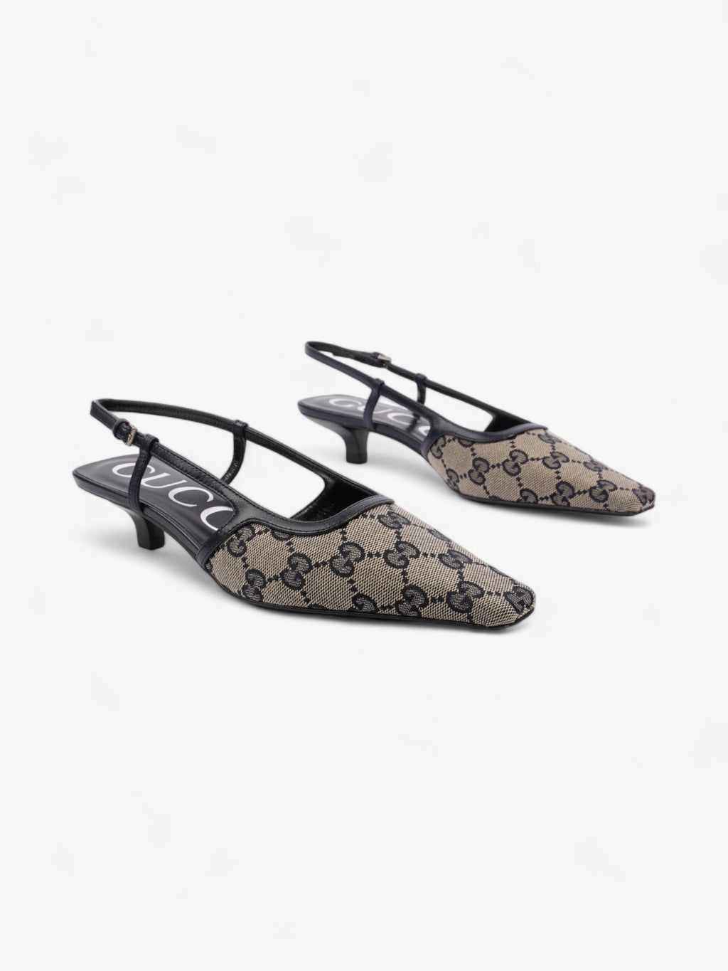 Gucci GG Slingback Pumps 35mm GG Supreme / Navy Blue Fabric EU 35 UK 2