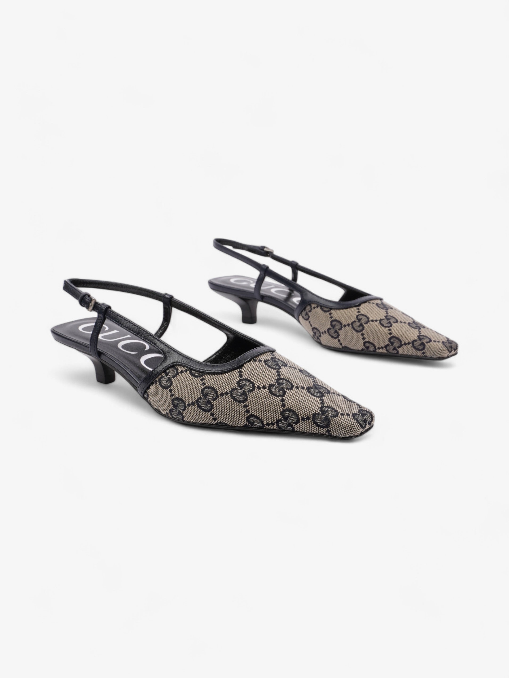 Gucci GG Slingback Pumps 35mm GG Supreme / Navy Blue Fabric EU 35 UK 2