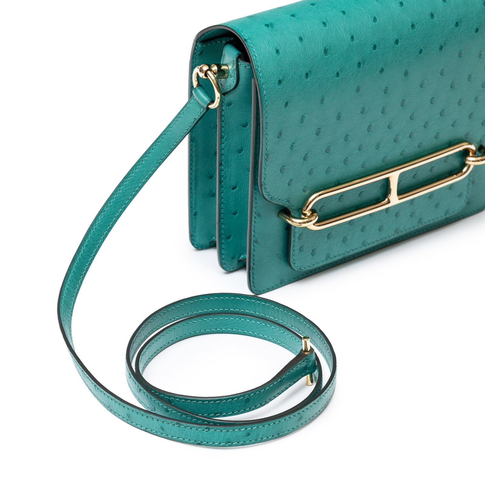 Hermès Mini Roulis Ostrich Vert Verone Permabrass Hardware