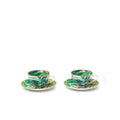 Hermès Passifolia Porcelain Tea Cup and Saucer Green & White 24K Gold & Porcelain Set of 2