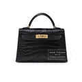 Hermès Special Order HSS Horseshoe Mini Kelly II Black/Blue Matte Alligator Permabrass Hardware