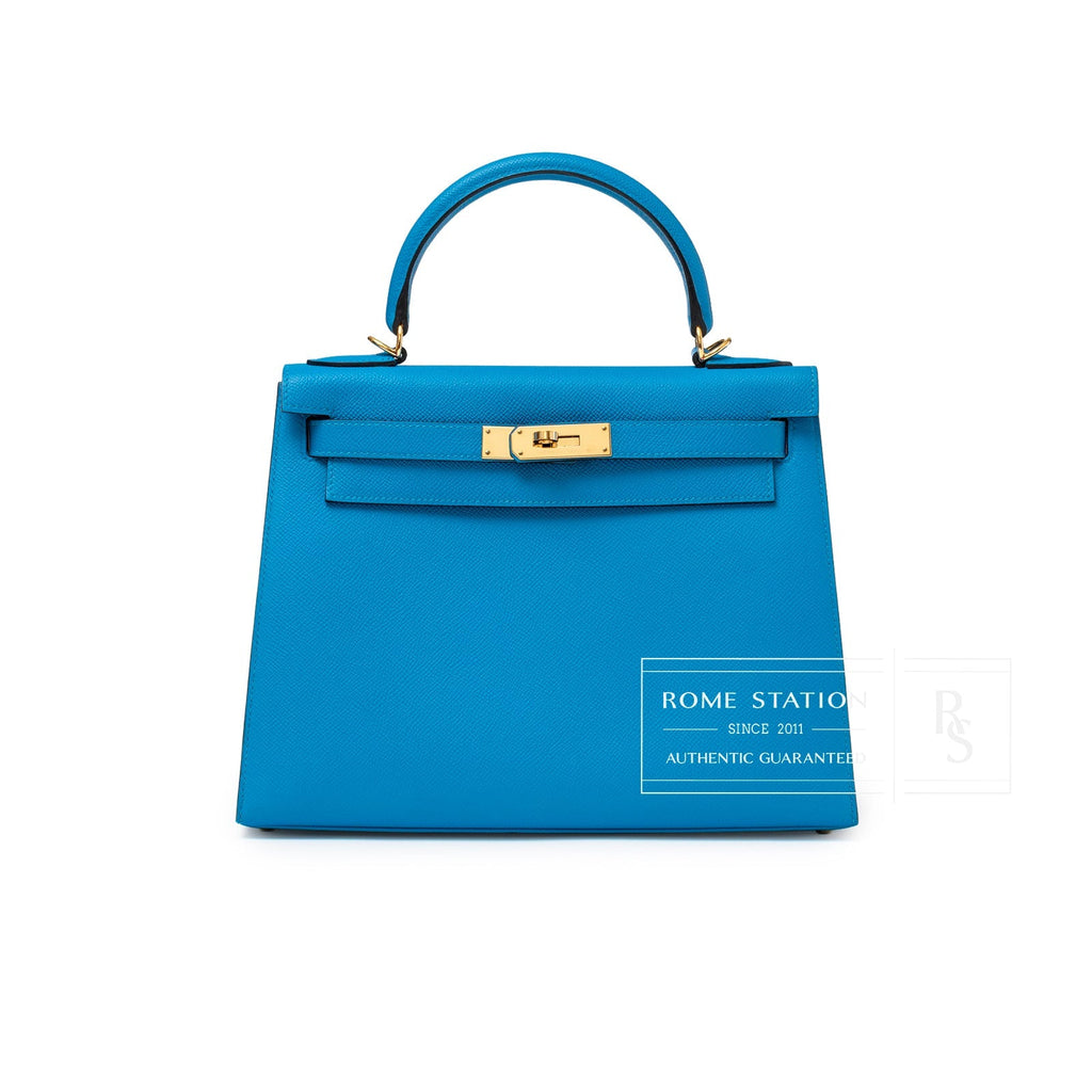 Hermès Kelly Sellier 28 Blue Zanzibar Epsom Gold Hardware
