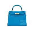 Hermès Kelly Sellier 28 Blue Zanzibar Epsom Gold Hardware