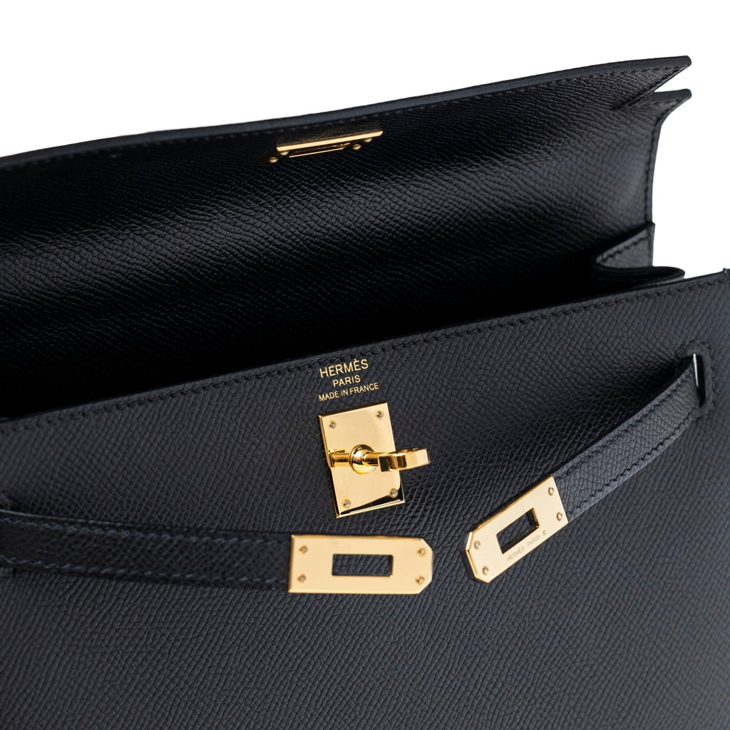 Hermès Kelly Sellier 25 Black Epsom Gold Hardware