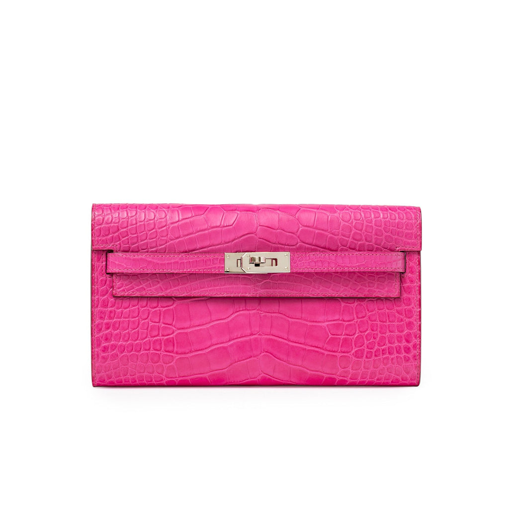Hermès Kelly Wallet To Go Rose Shocking Matte Alligator Palladium Hardware