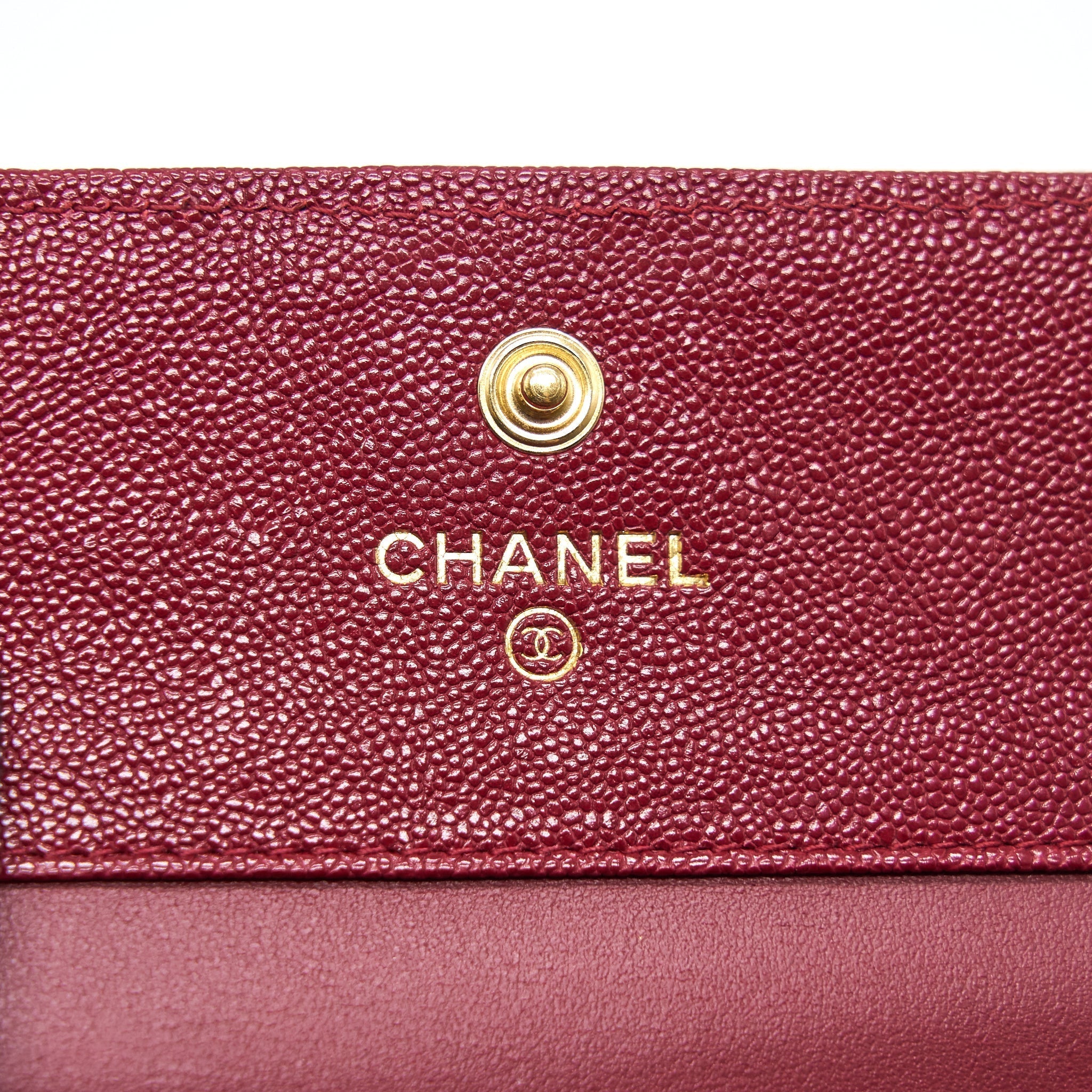 Chanel Caviar Chevron Quilted Boy Compact Wallet Red