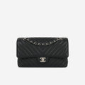 Chanel Medium Classic Flap - Black Chevron | Silver Hardware