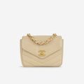 Chanel Vintage Square Chevron Flap - Beige Lambskin | Gold Hardware