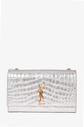 Saint Laurent 2015 Silver Croc Embossed Leather Medium Kate Crossbody