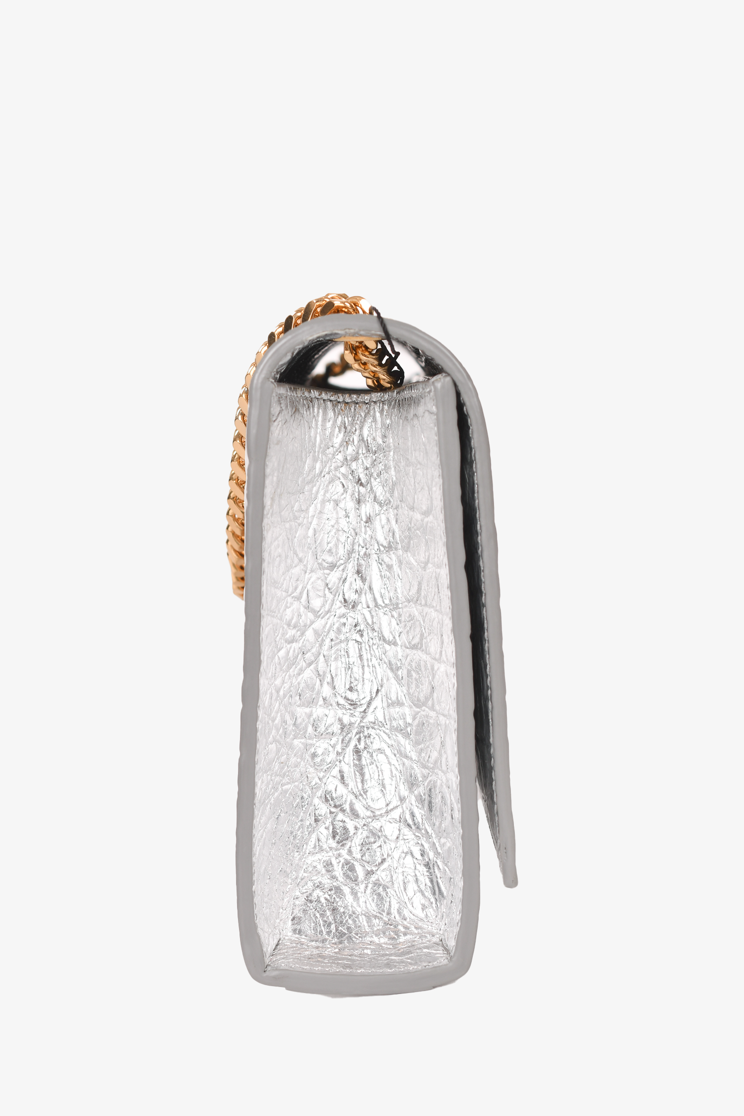 Saint Laurent 2015 Silver Croc Embossed Leather Medium Kate Crossbody