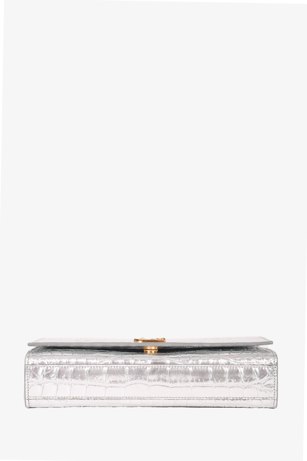 Saint Laurent 2015 Silver Croc Embossed Leather Medium Kate Crossbody