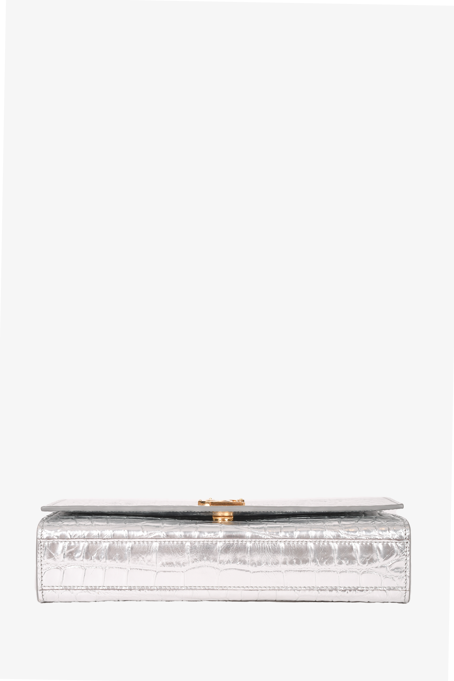 Saint Laurent 2015 Silver Croc Embossed Leather Medium Kate Crossbody