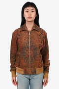 Saint Laurent 2016 Brown/Red Distressed Tapestry Jacquard Zip-Up Jacket Size 36