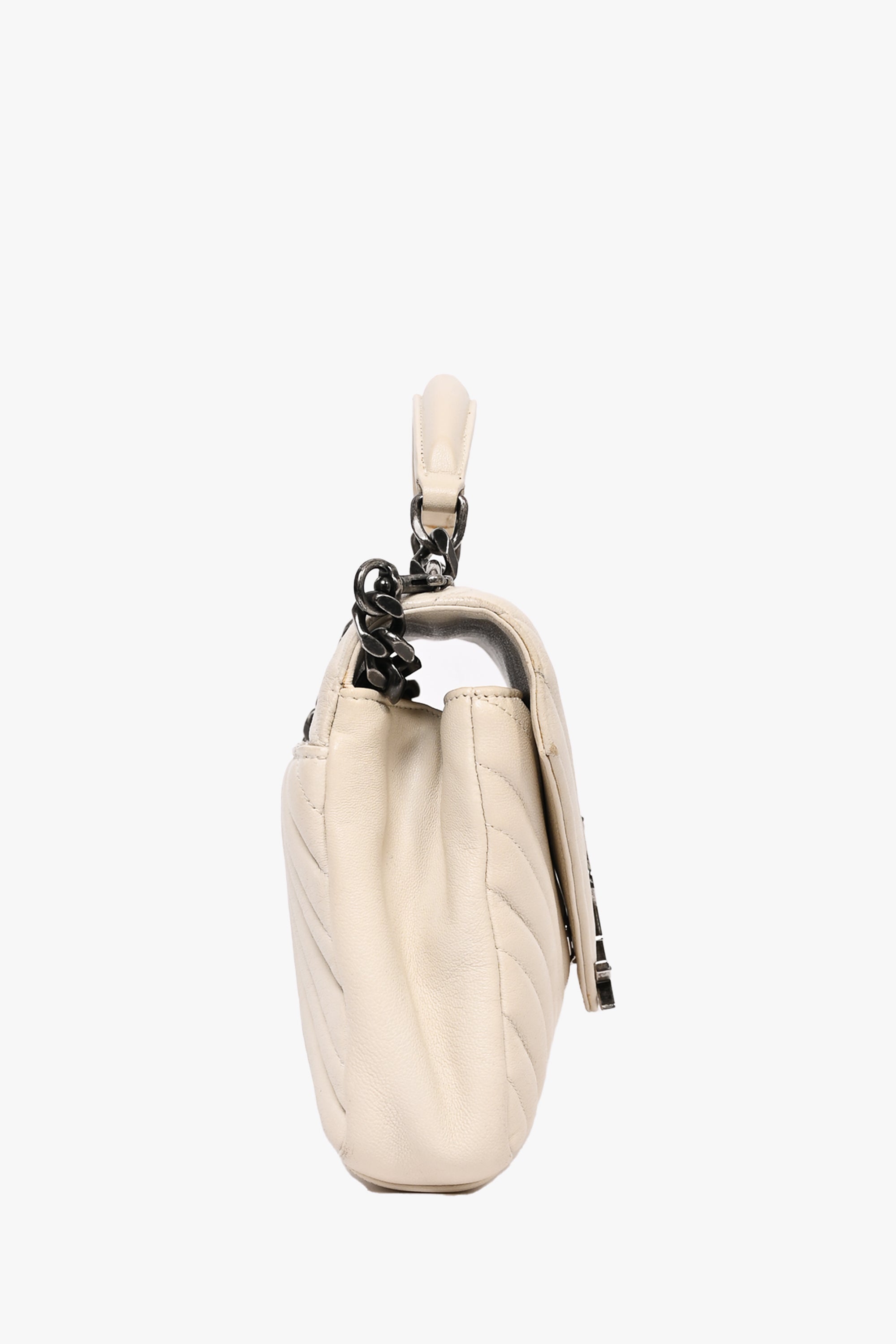 Saint Laurent 2016 Creme Medium Matelasse College Silver Chain Crossbody Bag