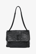 Saint Laurent 2019 Black Crinkled Leather 'Niki' Medium Crossbody Bag