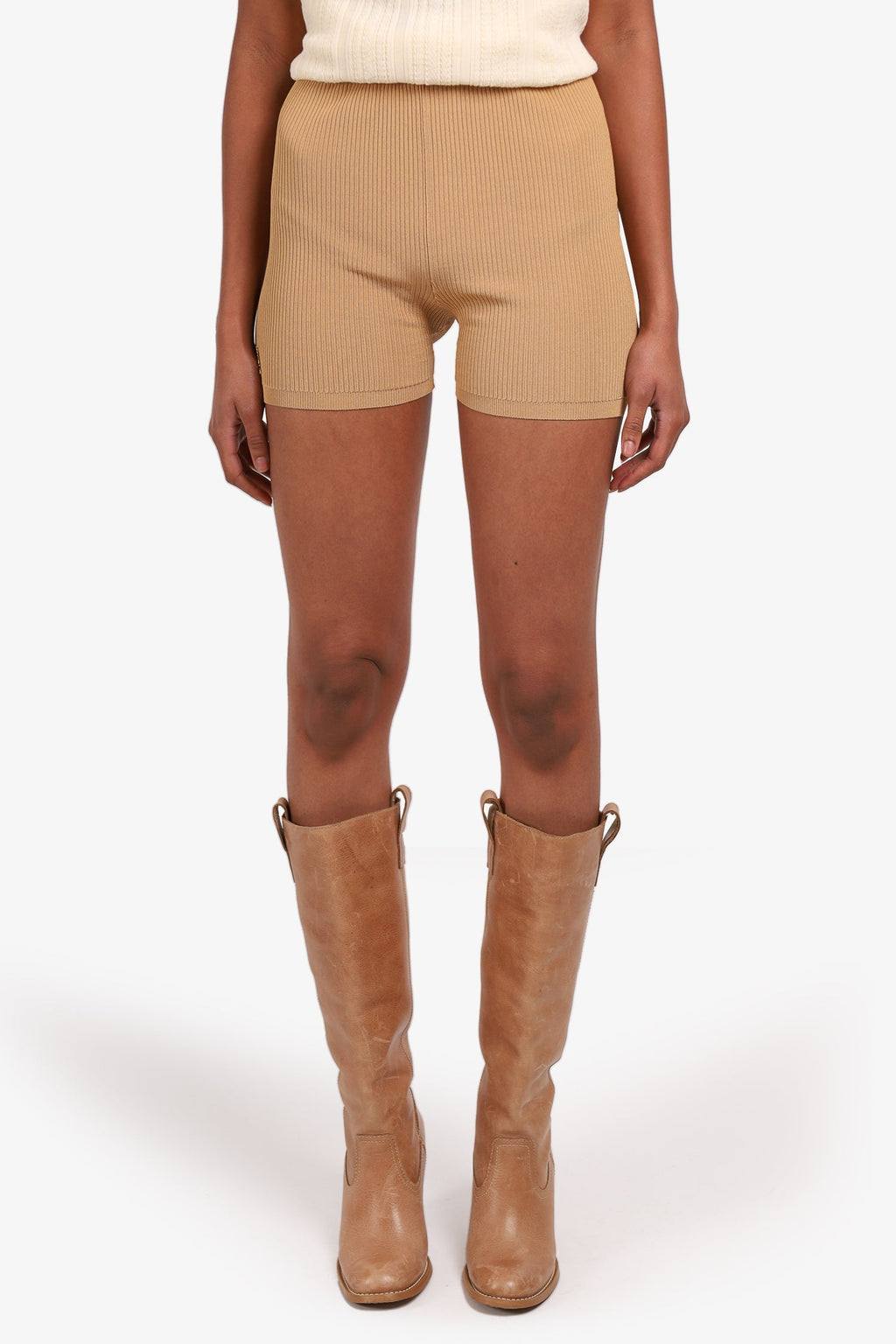 Saint Laurent Beige Ribbed Knit Biker Shorts Size S