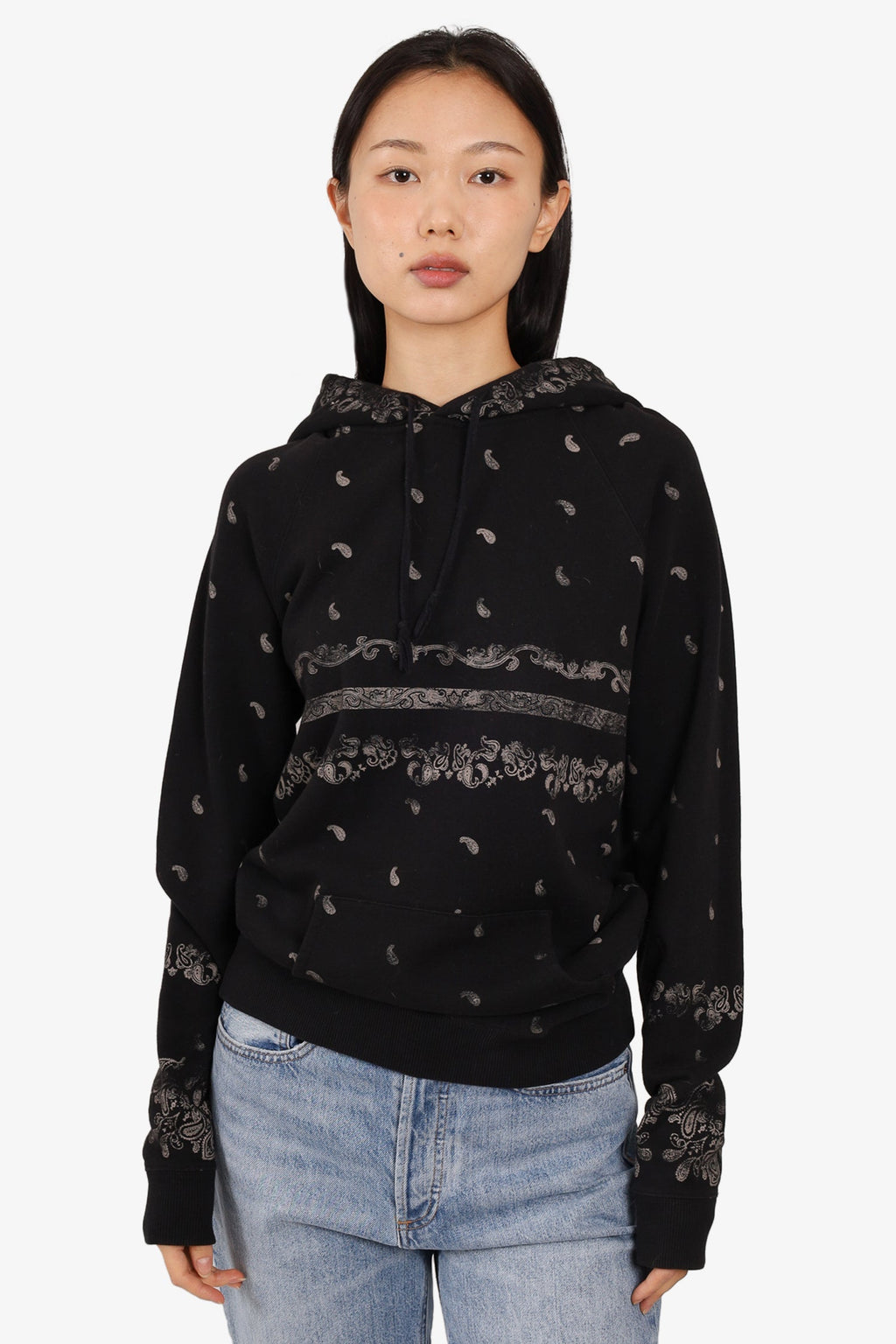 Saint Laurent Black Cotton Paisley Prints Hoodie Size XS Mens