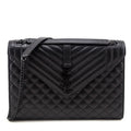 Saint Laurent Black Grain de Poudre Mixed Matelasse Triquilt Large Monogram Satchel