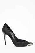 Saint Laurent Black Suede Turquoise Cap Toe Heels Size 36.5