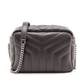 Saint Laurent Earth Calfskin Y Quilted Monogram Small Loulou Bowling Bag