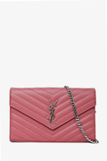 Saint Laurent Pink Chevron Leather Envelope Wallet on Chain