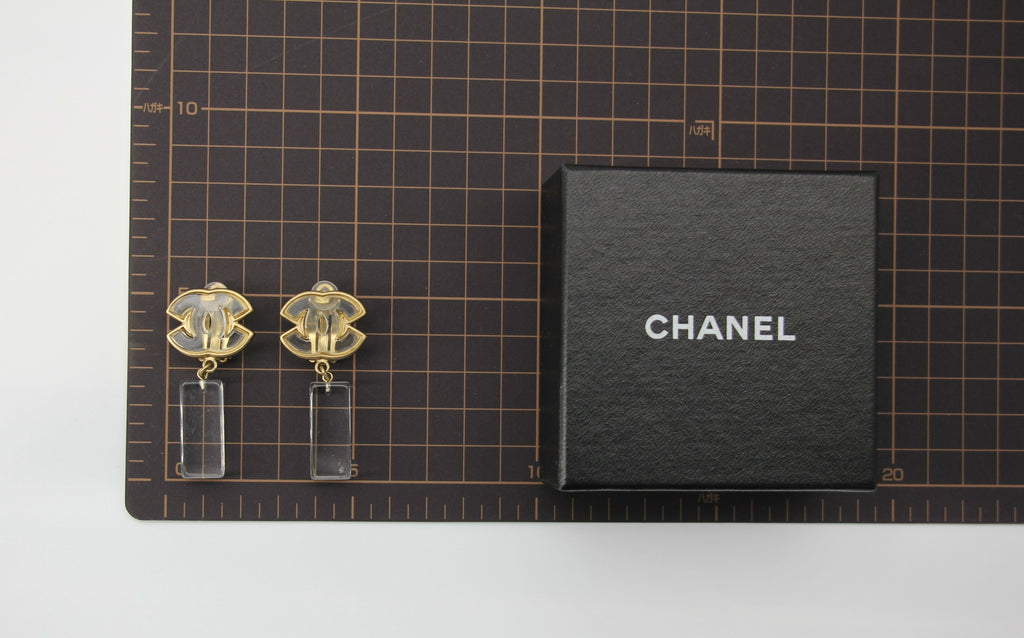 Chanel Vintage 01P Acrylic Rectangular Ice Cube Dangle Clip-on Earrings