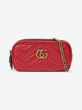 Gucci GG Marmont Chain Hibiscus Red Calfskin Leather Mini