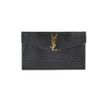 Saint Laurent Uptown Pouch Black Croc Embossed Clutch