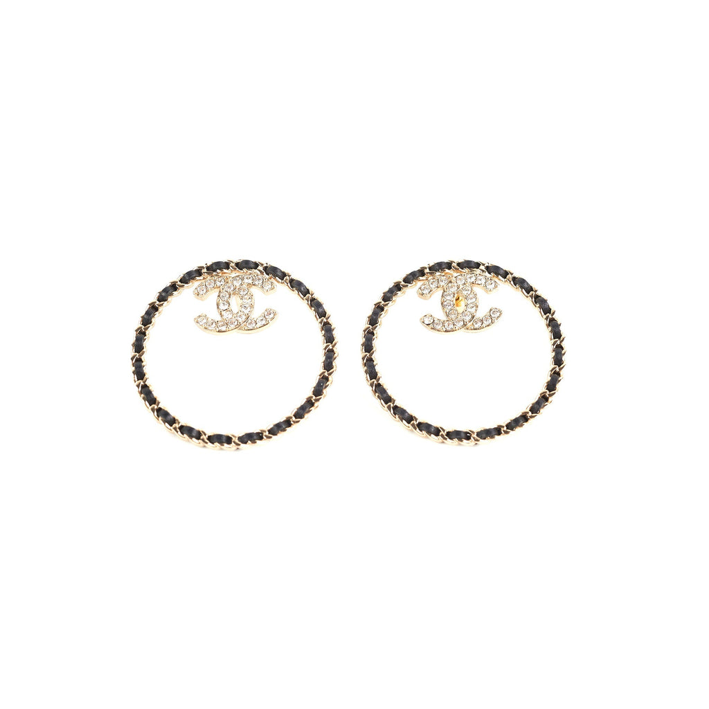 Chanel 22B Crystal Gold/Black Round Earrings
