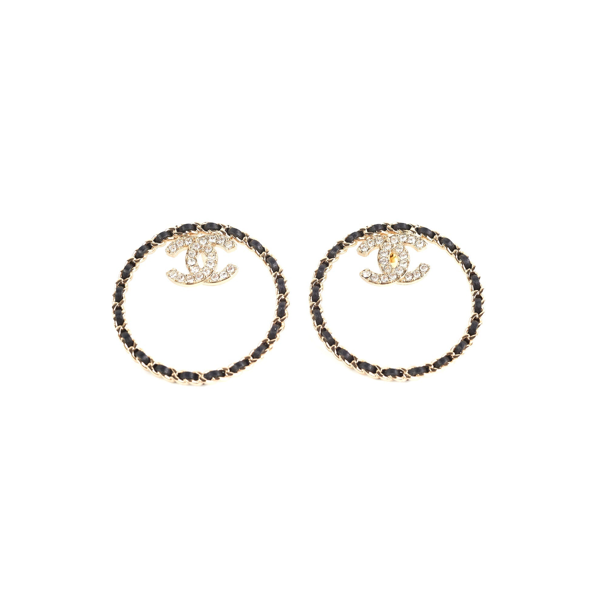 Chanel 22B Crystal Gold/Black Round Earrings