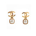 Chanel Coco Logo Pearl Square Drop Earrings Costume Jewellery