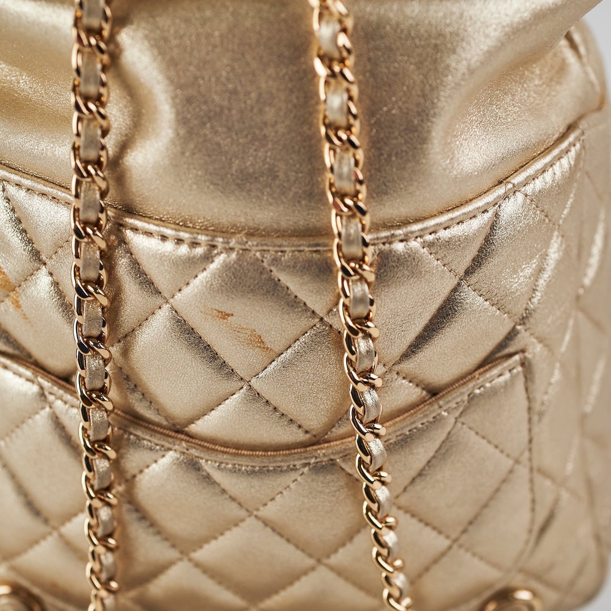 Chanel Metallic Quilted Small Backpack Gold