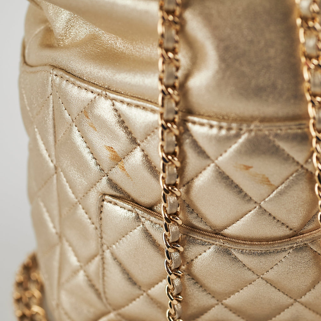 Chanel Metallic Quilted Small Backpack Gold