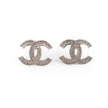 Chanel Silver Rhinestone CC Logo Earrings Costume Jewellery