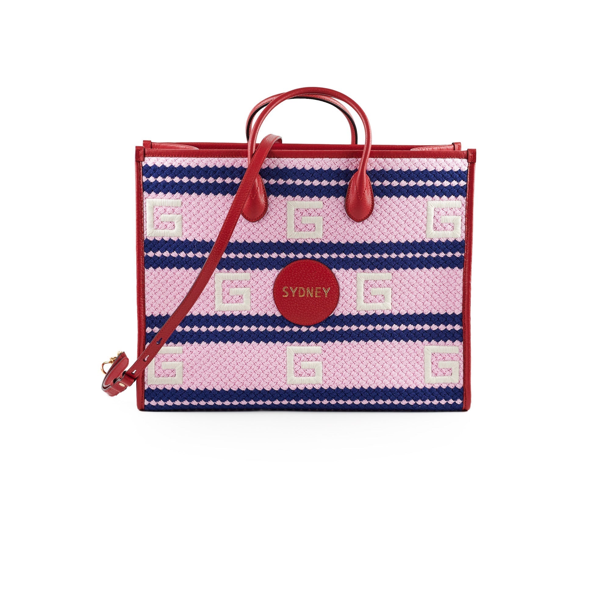 Gucci Fabric Embroidered Sydney Tote Bag Pink/Blue