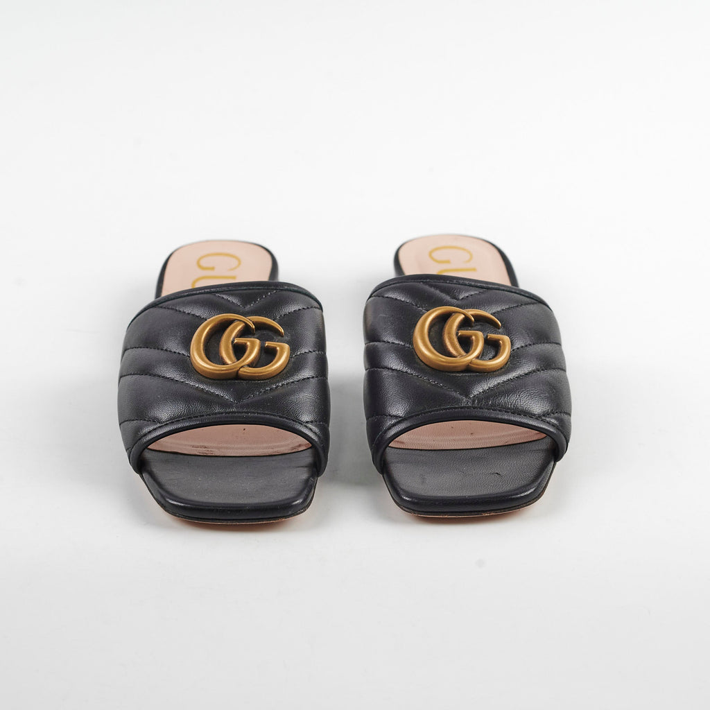 Gucci Marmont Black Leather Flats Size 34