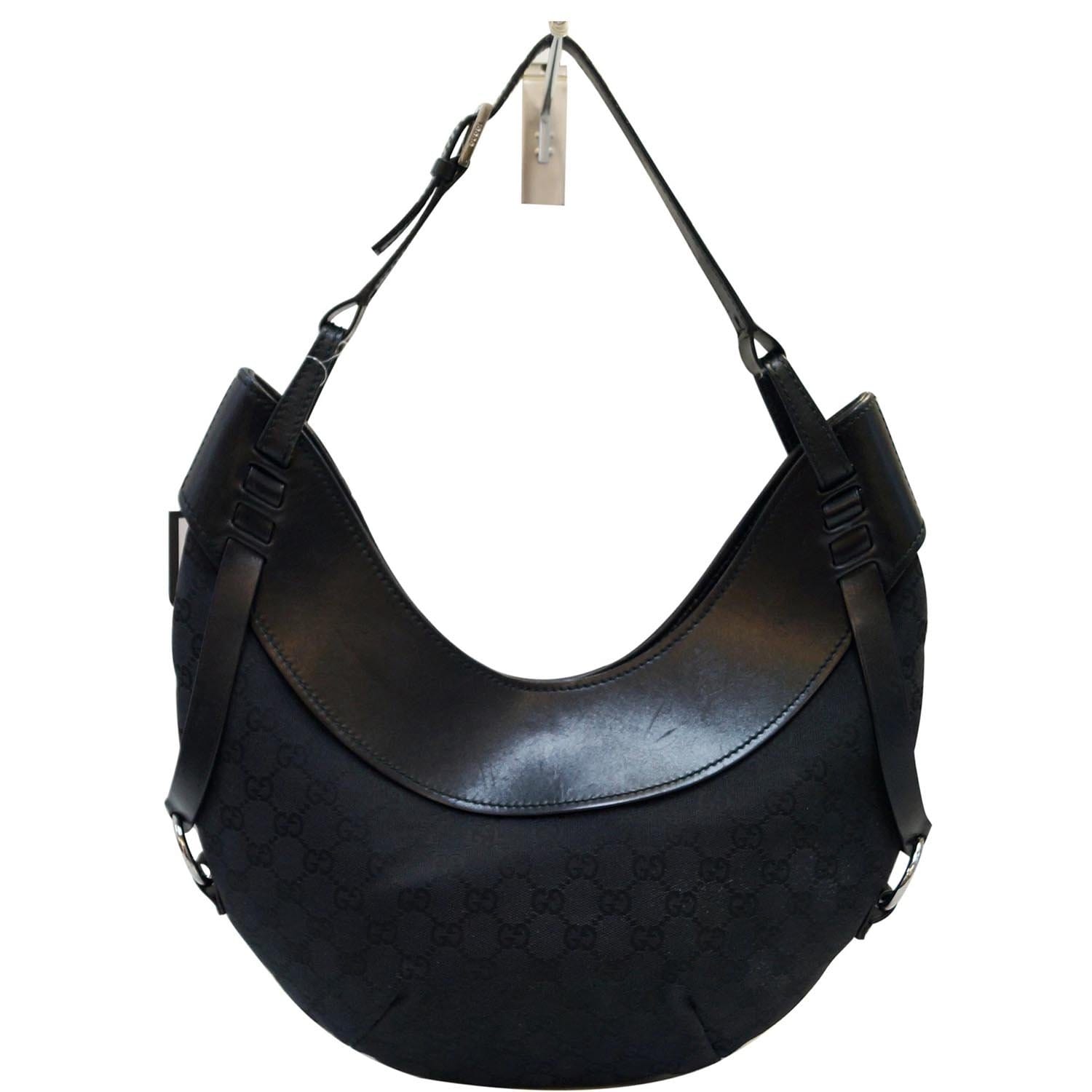 GUCCI GG Canvas Half Moon Black Hobo Bag