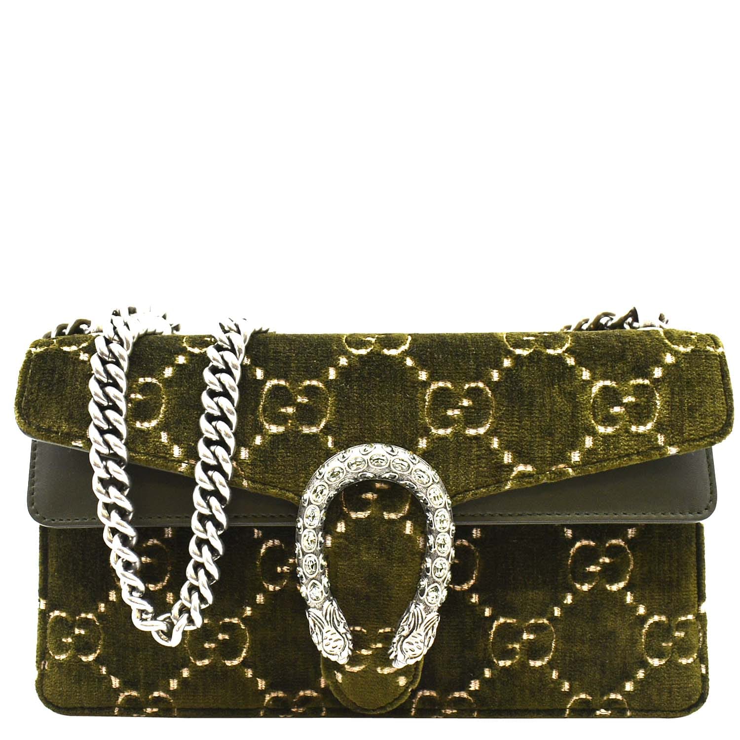 GUCCI Dionysus Small GG Velvet Shoulder Bag Olive 499623