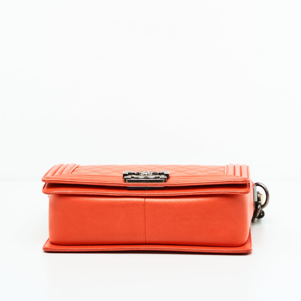 Chanel Boy Lambskin with Adjustable Strap in Orange