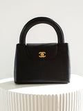 Chanel Vintage 1998 Kelly Black Caviar Leather 24K Gold Top Handle Bag