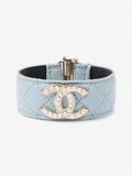 Chanel CC Pearl Cuff Bracelet Baby Blue / Light Gold Leather