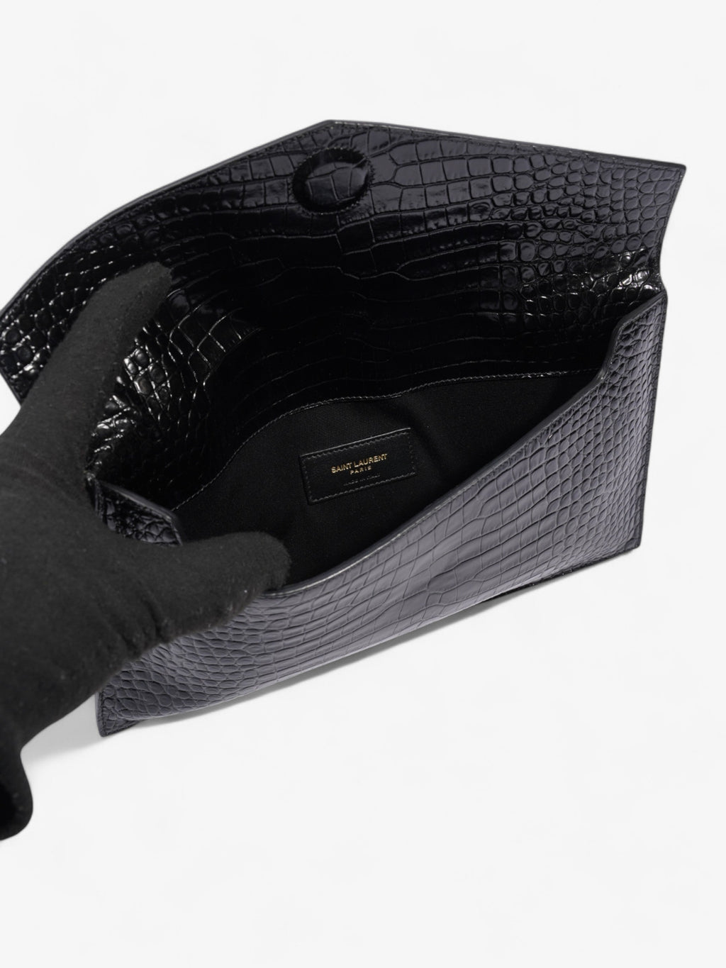 Saint Laurent Uptown Clutch Black Embossed Leather