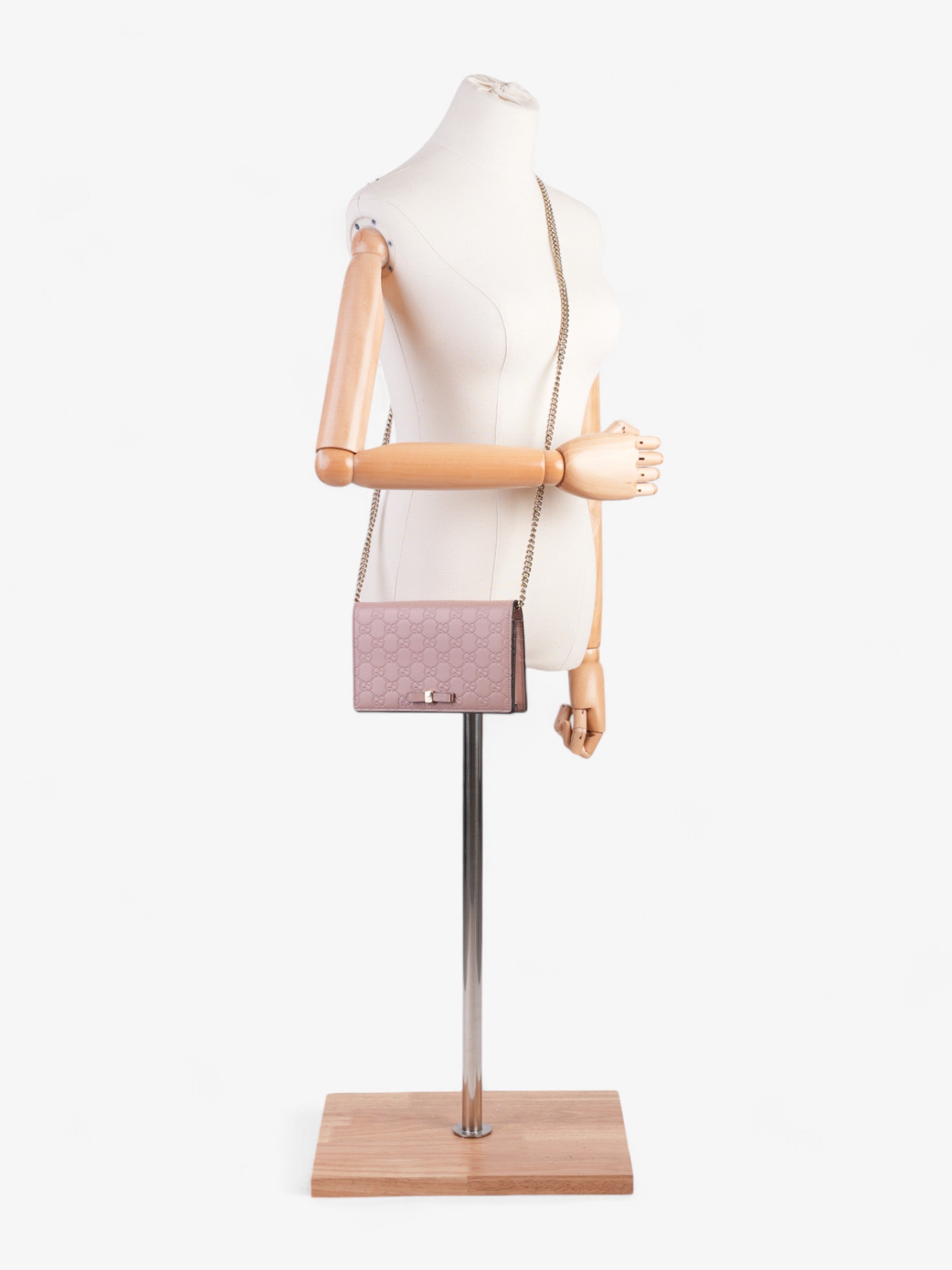 Gucci Bow Continental Chain Wallet Pink Guccissima Leather