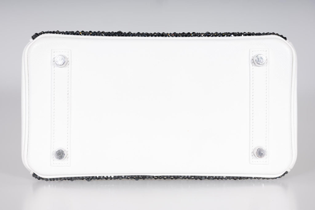 Vintage Hermès Custom Swarovski Crystal Birkin 25 White Epsom Palladium