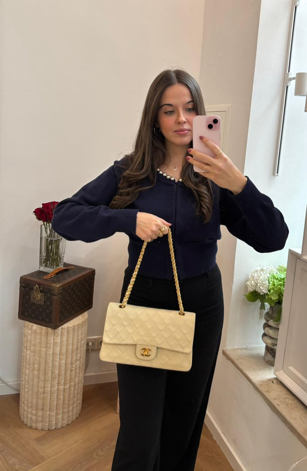 Chanel Beige Vintage Medium Classic Flap Lambskin 1996-1997