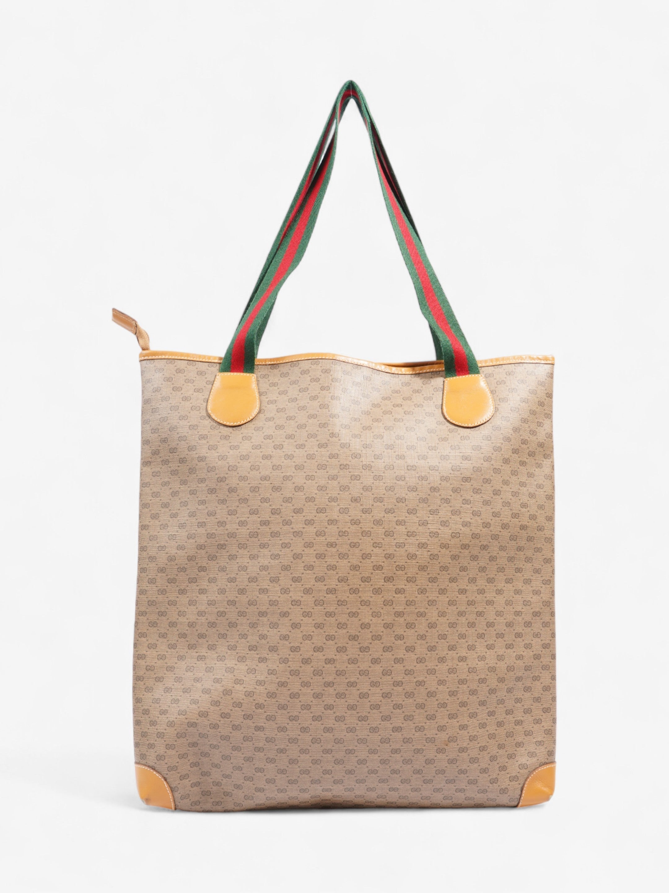 Gucci Vintage Supreme Tote Light Brown / Green And Red Web Coated Canvas